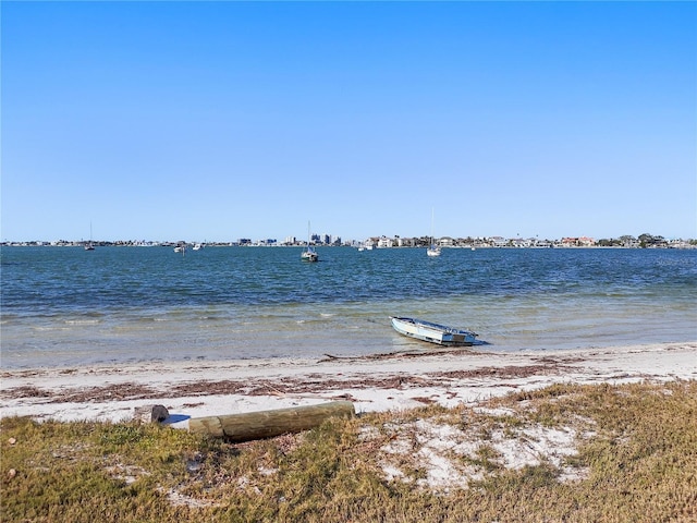 view of water feature featuring a beach view