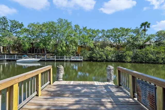 view of dock with a water view