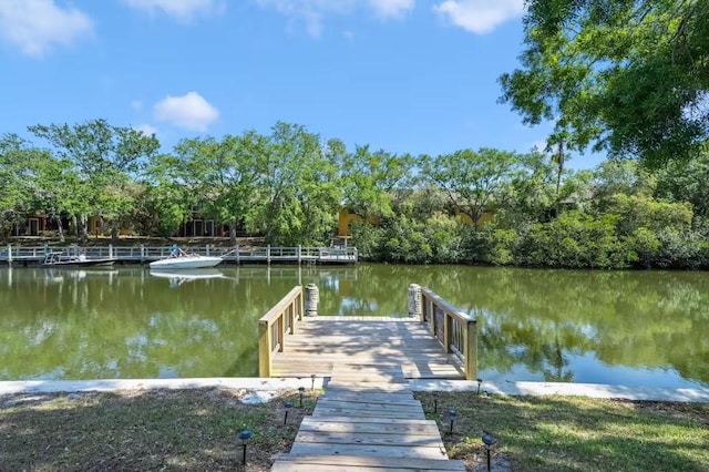 view of dock with a water view