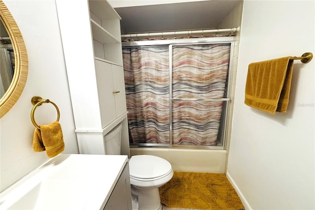 full bathroom with vanity, bathtub / shower combination, and toilet