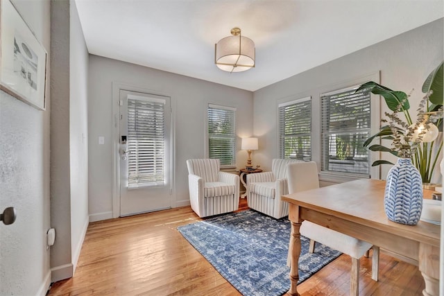 sitting room with light hardwood / wood-style flooring