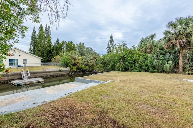 view of yard with a water view