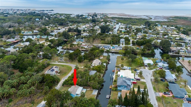 bird's eye view featuring a water view