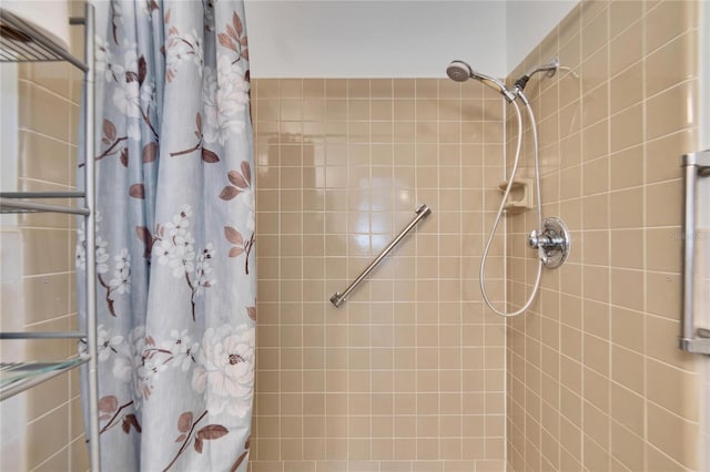 bathroom with a shower with curtain