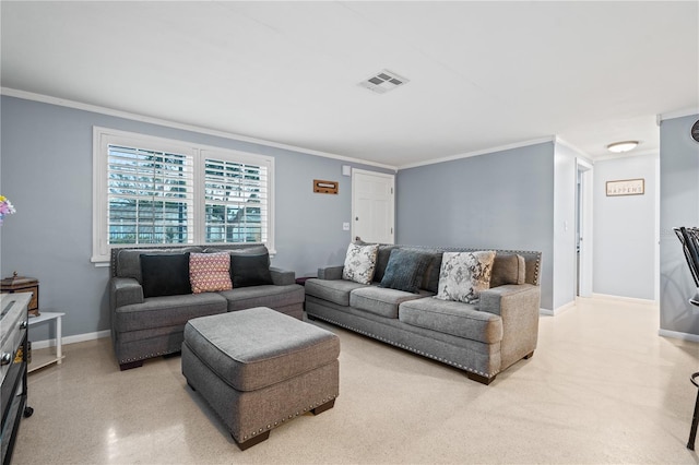 living room featuring ornamental molding