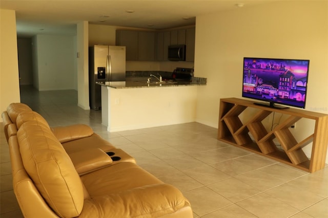 tiled living room with sink