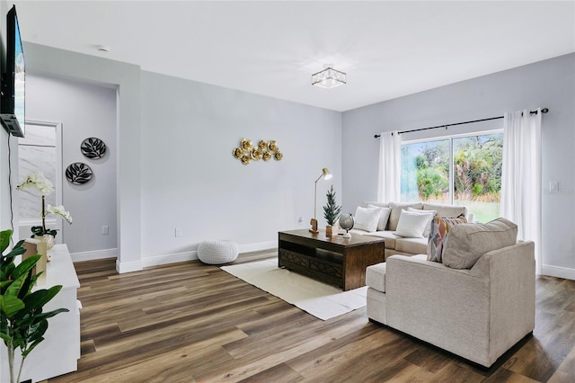 living room featuring dark hardwood / wood-style floors