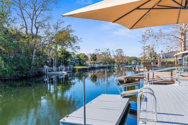 dock area with a water view