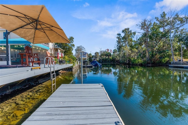 view of dock with a water view