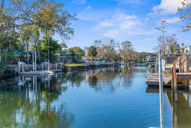 view of dock with a water view