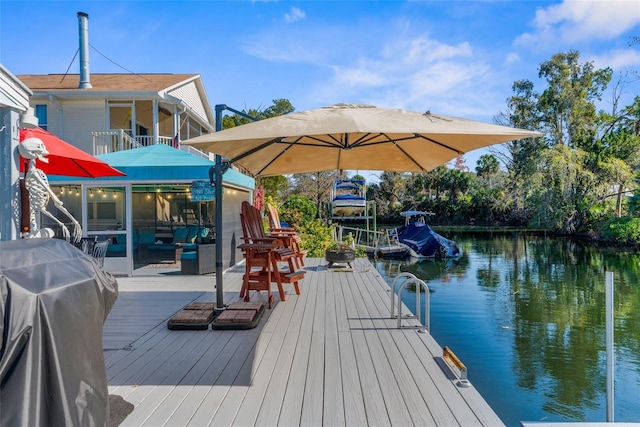 dock area featuring a water view