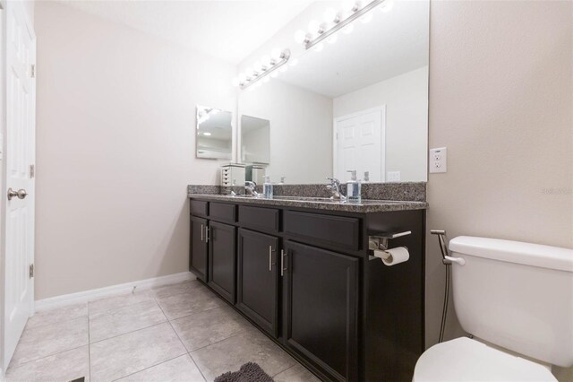 bathroom with vanity, tile patterned floors, and toilet