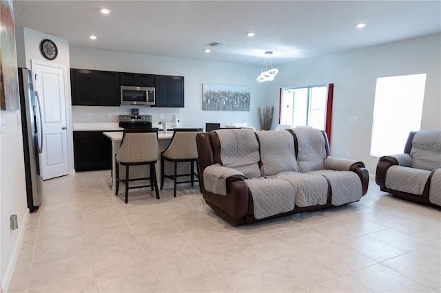 tiled living room with sink