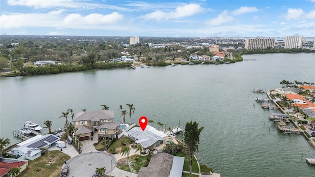 bird's eye view featuring a water view