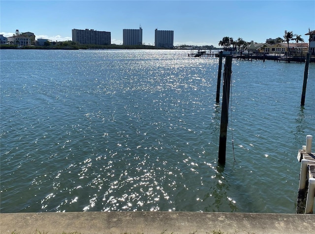 view of dock with a water view