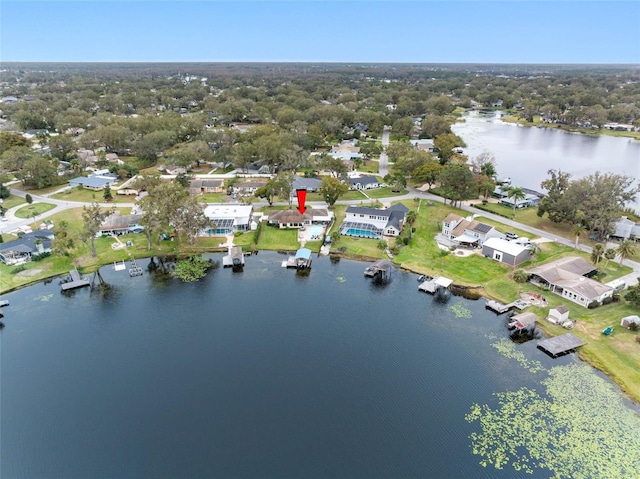 bird's eye view featuring a water view