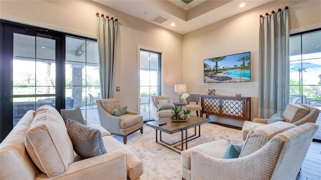 living room with light hardwood / wood-style floors