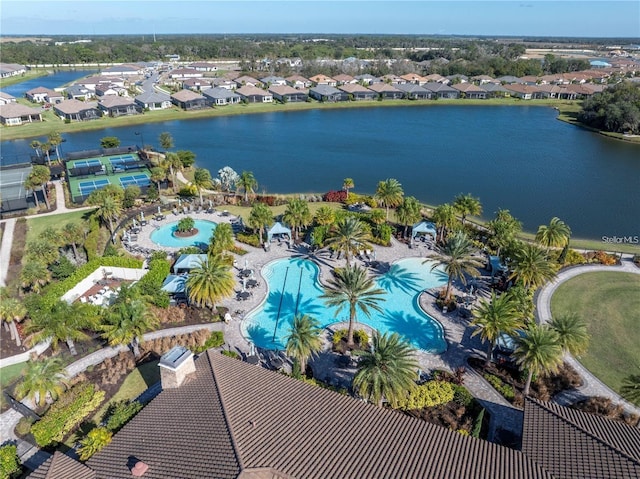 bird's eye view featuring a water view