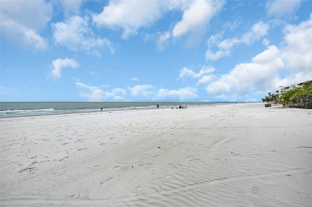 view of water feature with a beach view