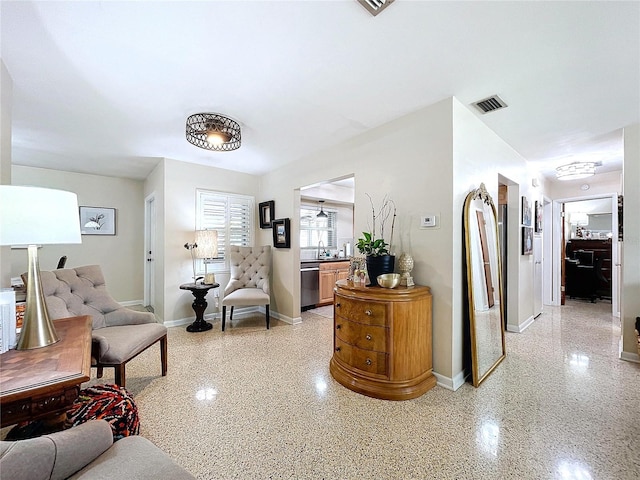 living room with sink