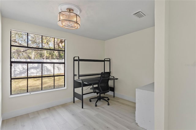 office area featuring light hardwood / wood-style flooring