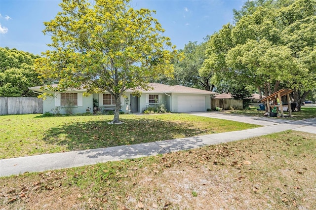 ranch-style house with a front lawn and a garage