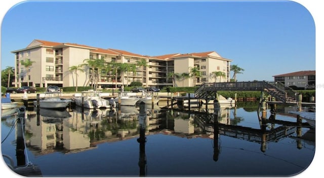 view of dock featuring a water view