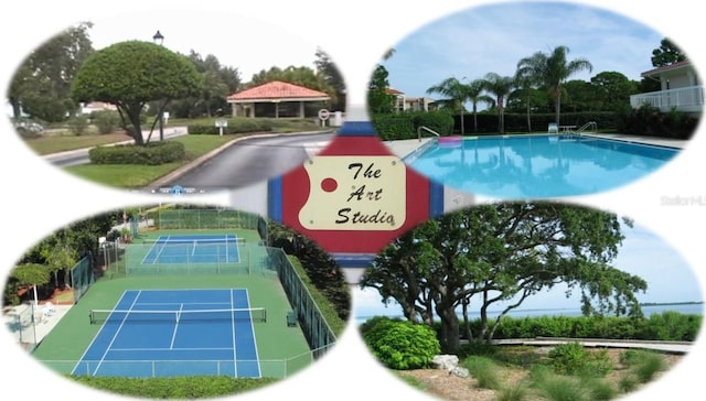 view of pool with tennis court