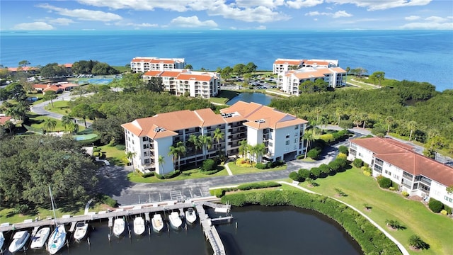 aerial view with a water view