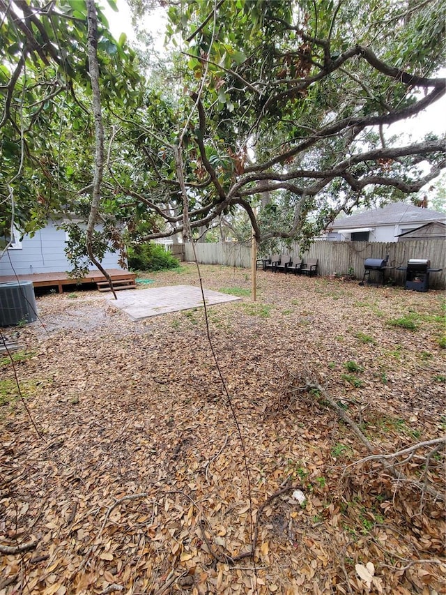 view of yard with a patio and a wooden deck