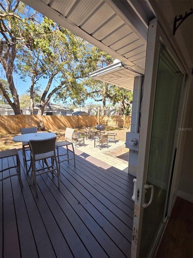 deck with a fenced backyard