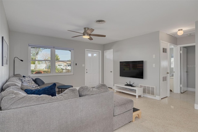 living room with ceiling fan