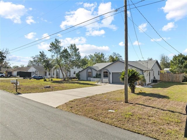 single story home with a front lawn and a garage