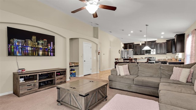 living room featuring ceiling fan