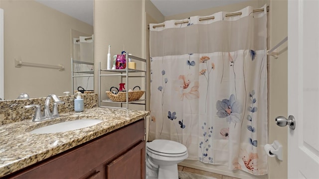 full bathroom featuring vanity, toilet, and shower / bath combo with shower curtain