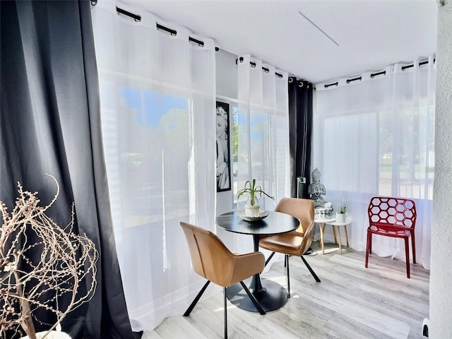 dining area with light hardwood / wood-style floors