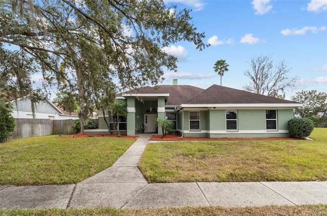 ranch-style house featuring a front lawn