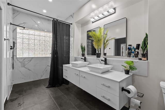 bathroom with vanity and a shower with curtain