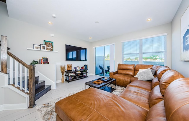 living room featuring light hardwood / wood-style floors