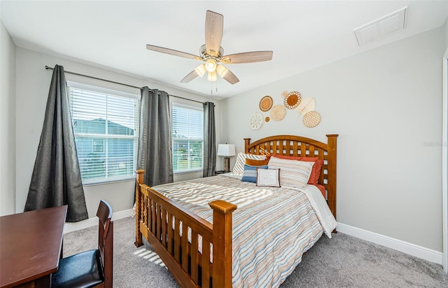 bedroom featuring carpet floors and ceiling fan