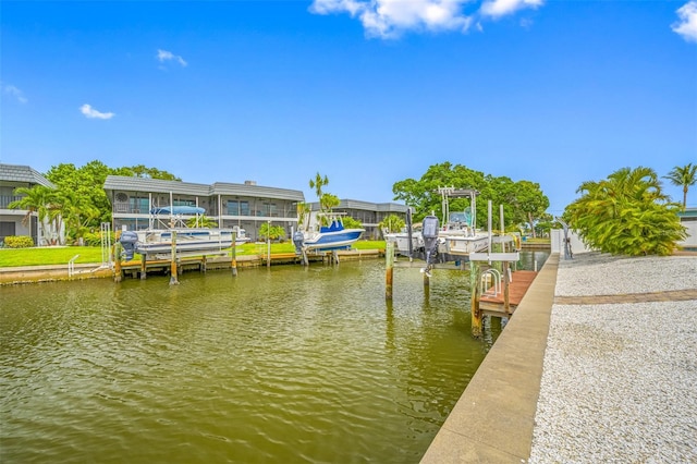 view of dock with a water view