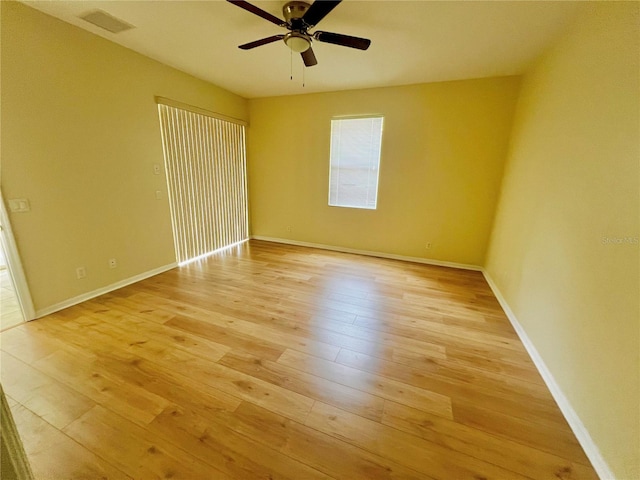 unfurnished bedroom with light hardwood / wood-style flooring and ceiling fan