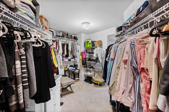 walk in closet featuring carpet flooring