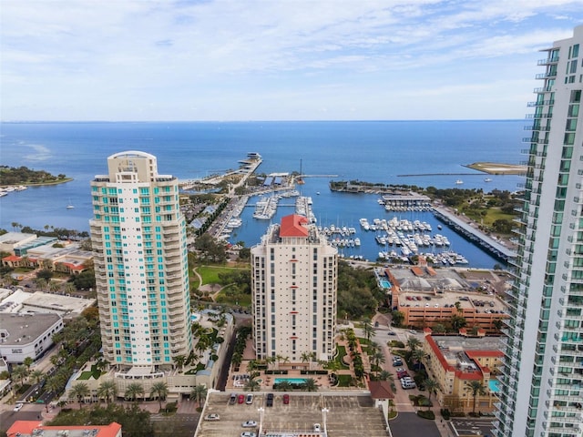 aerial view with a water view