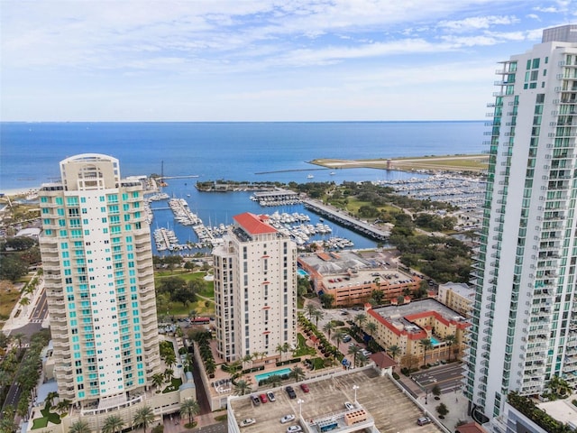 aerial view with a water view