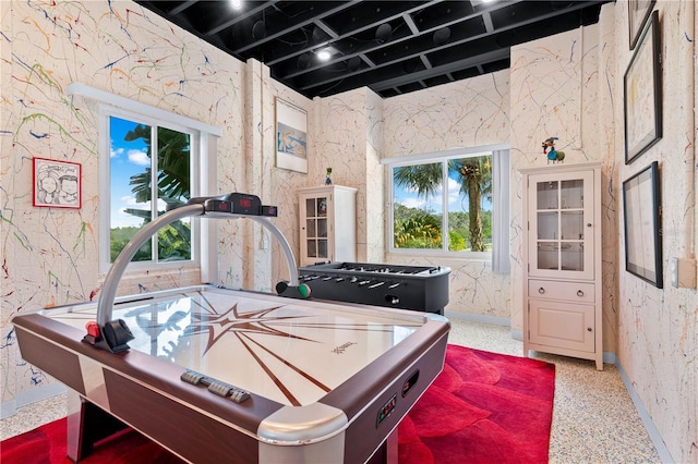 rec room with speckled floor