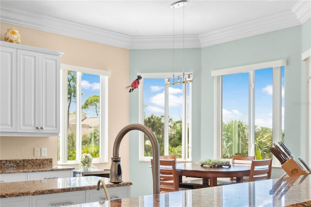 dining room with crown molding and plenty of natural light