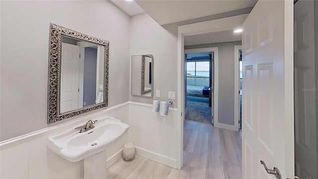 bathroom with sink and wood-type flooring