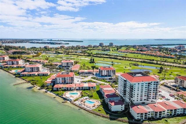 bird's eye view featuring a water view