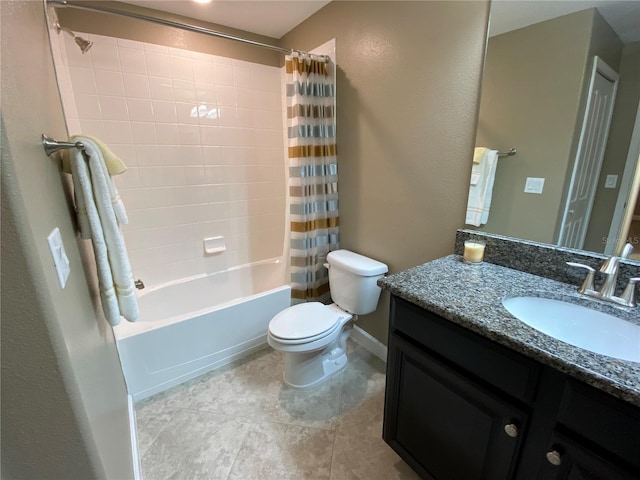 full bathroom featuring tile patterned flooring, vanity, shower / tub combo, and toilet